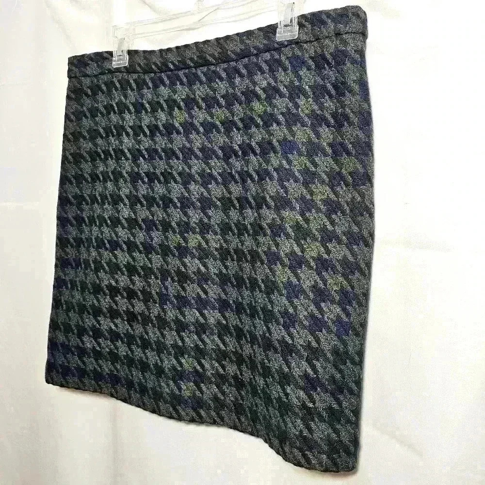 Tommy Hilfiger Navy Blue Grey Wool Blend Houndstooth Lined Skirt Size 12